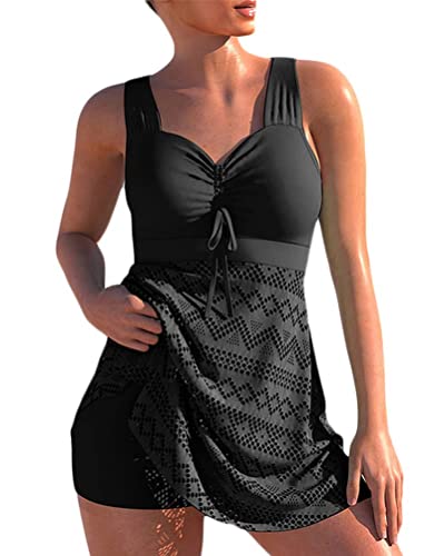 Tankini Damen-Badeanzug, 2-teilig, hohe Taille, ausgeschnitten, Push-Up, gepolstert, Tankini, große Größe, Tankini und Shorts, Strandkleidung für Damen, Schwarz , 50 von Luojida