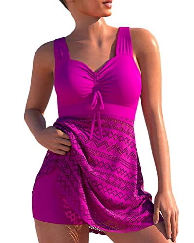 Tankini Damen-Badeanzug, 2-teilig, hohe Taille, ausgeschnitten, Push-Up, gepolstert, Tankini, große Größe, Tankini und Shorts, Strandkleidung für Damen, violett, M von Luojida