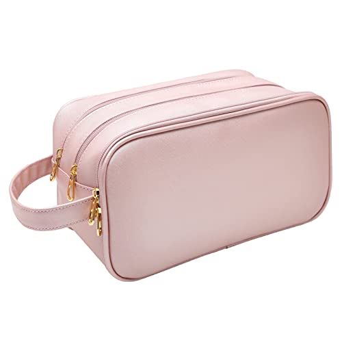 Luojuny Kosmetiktasche mit mehreren Innentaschen, professioneller Make-up-Pinsel-Organizer, geräumige Kapazität, Kunstleder, mehrschichtig, wasserdicht, Kulturbeutel für Shampoo, Reisegeschenk, Rosa von Luojuny