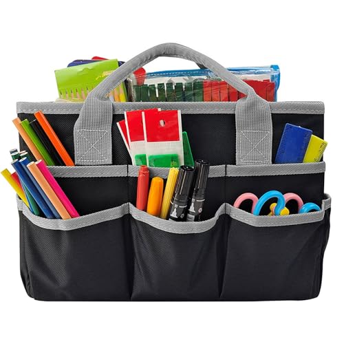 Luojuny Künstlertasche, Lehrertasche, Schreibwaren, 10 Taschen, großes Fassungsvermögen, Schule, faltbar, Aufbewahrung für Schüler, Gartengeräte Grau von Luojuny