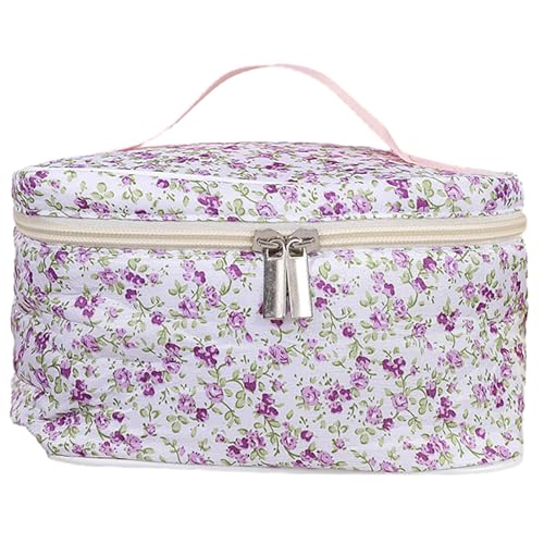 Luojuny Reise-Make-up-Tasche, leicht, Kulturbeutel, Kosmetiktasche, Blumenmuster, großes Fassungsvermögen, doppelter glatter Reißverschluss, leicht zu reinigen, Faltbarer Make-up-Organizer Violett von Luojuny