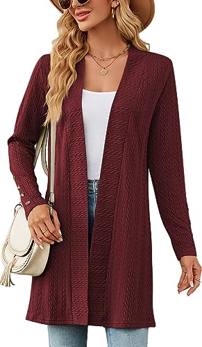 Luotelk Damen Cardigan Langarm Offene Strick Drapiert Lange Strickjacke Lang High Stretchy Strickmantel(L) von Luotelk