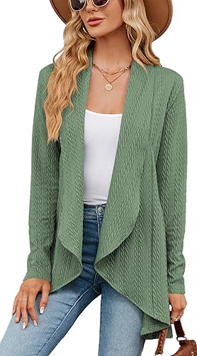 Luotelk Damen Cardigan Langarm Offene Strick Drapiert Lange Strickjacke Lang High Stretchy Strickmantel(L) von Luotelk