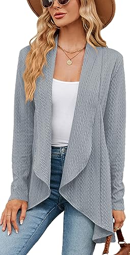 Luotelk Damen Cardigan Langarm Offene Strick Drapiert Lange Strickjacke Lang High Stretchy Strickmantel(L) von Luotelk