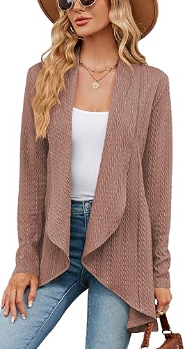 Luotelk Damen Cardigan Langarm Offene Strick Drapiert Lange Strickjacke Lang High Stretchy Strickmantel(L) von Luotelk