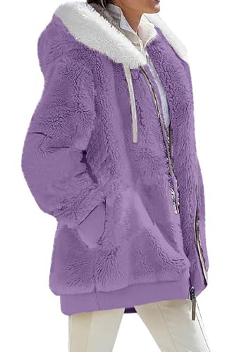 Luotelk Damen Fleecejacke mit Kapuze Plüschjacke mit Taschen Warme Reißverschluss Kapuzenjacke Mode Teddy Herbst Winter Winterjacke(XL) von Luotelk