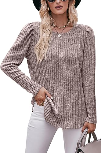 Luotelk Damen Langarmshirt Rundhalsausschnitt Strickpullover Einfarbig Oberteile Tunika Langarm Locker Casual Pullover(M) von Luotelk