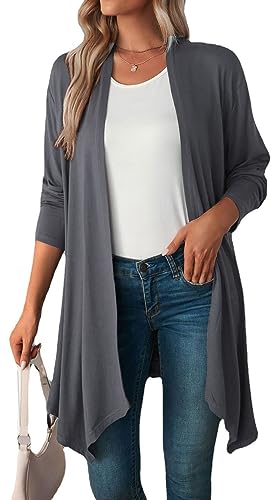 Luotelk Damen Strickjacke Langarm Casual Open Front Strick Drapiert Lange Unregelmäßiger Cardigan Elegant Gestrickt Jacke(L) von Luotelk