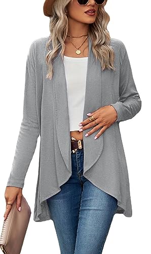 Luotelk Damen Strickjacke Langarm Casual Open Front Strick Drapiert Lange Unregelmäßiger Cardigan Elegant Gestrickt Jacke(L) von Luotelk
