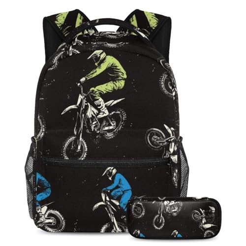 Cartoon-Motorrad-Schulrucksack und Federmäppchen-Set für Teenager, Mädchen, Jungen, leichte Büchertaschen, Reiserucksack, Mehrfarbig 17, Einheitsgröße, Reiserucksäcke Cartoon-Motorrad-Schulrucksack und Federmäppchen-Set für Teenager, Mädchen, Jungen, leichte Büchertaschen, Reiserucksack, Mehrfarbig 17, Einheitsgröße, Reiserucksäcke von Luoweisi