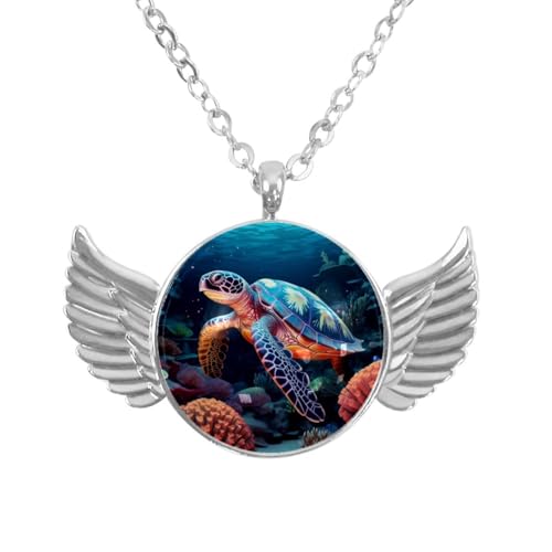 Engelsflügel-Halskette mit Schildkrötenblatt, Zinklegierung, Schmuck, Geschenke für Männer und Frauen, Einheitsgröße, Aluminiumlegierung, Kein Edelstein von Luoweisi