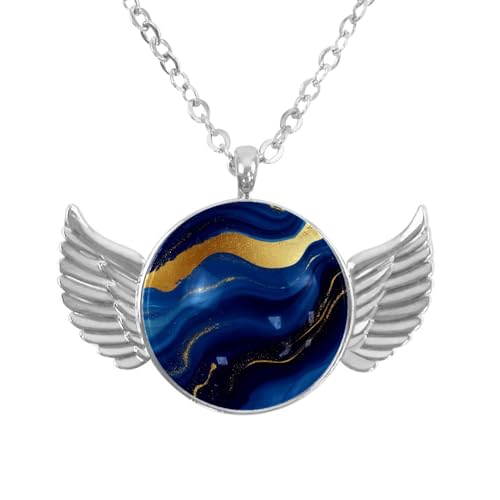 Luoweisi Engelsflügel-Halskette aus Zinklegierung mit Achatstruktur, runde Kette, Geschenke für Männer und Frauen, Einheitsgröße, Aluminiumlegierung, Kein Edelstein von Luoweisi