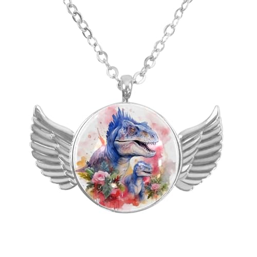Luoweisi Engelsflügel-Halskette mit Blumen-Dinosauriern, Aluminiumlegierung, Schmuck, Geschenke für Männer und Frauen, Einheitsgröße, Aluminiumlegierung, Kein Edelstein von Luoweisi