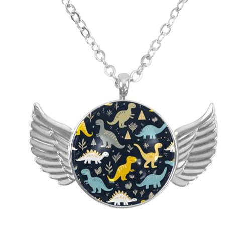Luoweisi Engelsflügel-Halskette mit Dinosaurier, Zinklegierung, runde Kette, Geschenke für Männer und Frauen, Einheitsgröße, Aluminiumlegierung, Kein Edelstein von Luoweisi