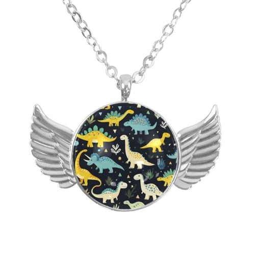 Luoweisi Engelsflügel-Halskette mit Dinosaurier, Zinklegierung, runde Kette, Geschenke für Männer und Frauen, Einheitsgröße, Aluminiumlegierung, Kein Edelstein von Luoweisi