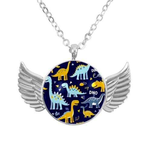 Luoweisi Engelsflügel-Halskette mit Dinosaurier, Zinklegierung, runde Kette, Geschenke für Männer und Frauen, Einheitsgröße, Aluminiumlegierung, Kein Edelstein von Luoweisi