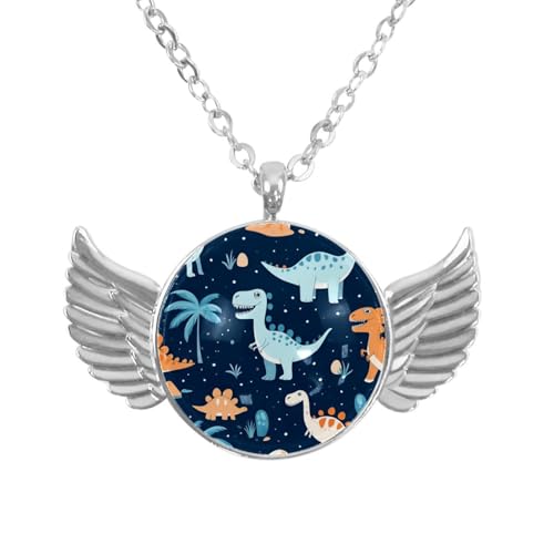Luoweisi Engelsflügel-Halskette mit Dinosaurier, Zinklegierung, runde Kette, Geschenke für Männer und Frauen, Einheitsgröße, Aluminiumlegierung, Kein Edelstein von Luoweisi