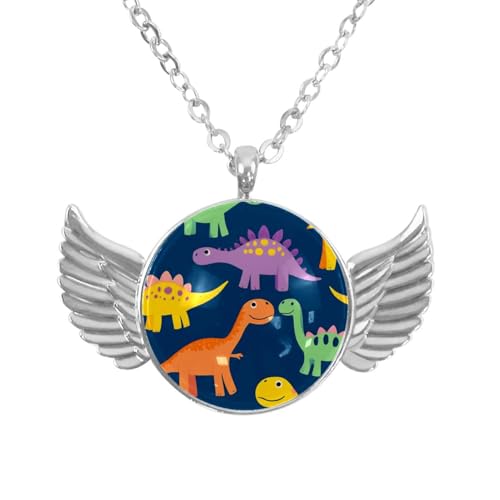 Luoweisi Engelsflügel-Halskette mit Dinosaurier, Zinklegierung, runde Kette, Geschenke für Männer und Frauen, Einheitsgröße, Aluminiumlegierung, Kein Edelstein von Luoweisi