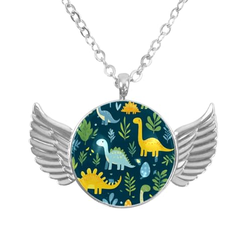 Luoweisi Engelsflügel-Halskette mit Dinosaurier, Zinklegierung, runde Kette, Geschenke für Männer und Frauen, Einheitsgröße, Aluminiumlegierung, Kein Edelstein von Luoweisi
