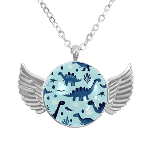 Luoweisi Engelsflügel-Halskette mit Dinosaurier, Zinklegierung, runde Kette, Geschenke für Männer und Frauen, Einheitsgröße, Aluminiumlegierung, Kein Edelstein von Luoweisi