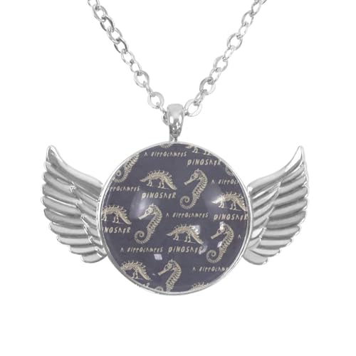 Luoweisi Engelsflügel-Halskette mit Dinosaurier-Seepferdchen, Zinklegierung, Schmuck, Geschenke für Männer und Frauen, Einheitsgröße, Aluminiumlegierung, Kein Edelstein von Luoweisi