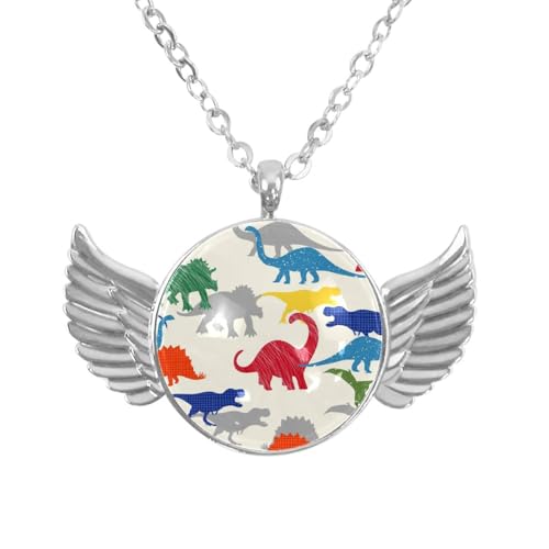 Luoweisi Engelsflügel-Halskette mit Dinosauriern, Zinklegierung, Schmuck, Geschenke für Männer und Frauen, Einheitsgröße, Aluminiumlegierung, Kein Edelstein von Luoweisi