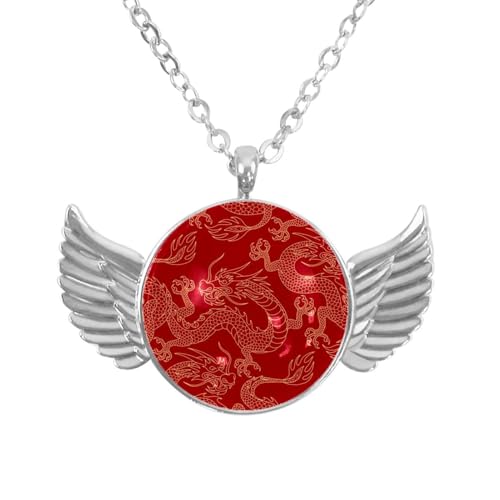Luoweisi Engelsflügel-Halskette mit Dinosauriern, Zinklegierung, Schmuck, Geschenke für Männer und Frauen, Einheitsgröße, Aluminiumlegierung, Kein Edelstein von Luoweisi