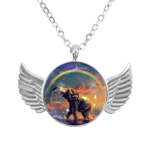 Luoweisi Engelsflügel-Halskette mit Elefanten-Regenbögen, Zinklegierung, Schmuck, Geschenke für Männer und Frauen, Einheitsgröße, Aluminiumlegierung, Kein Edelstein von Luoweisi