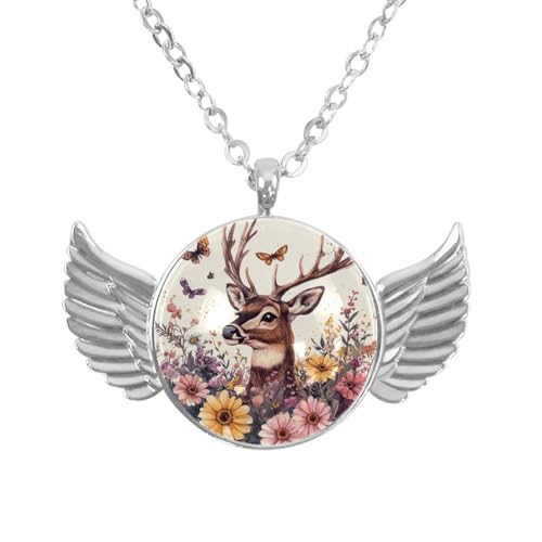 Luoweisi Engelsflügel-Halskette mit Hirsch-Blumen-Sternen, Zinklegierung, Schmuck, Geschenke für Männer und Frauen, Einheitsgröße, Aluminiumlegierung, Kein Edelstein von Luoweisi
