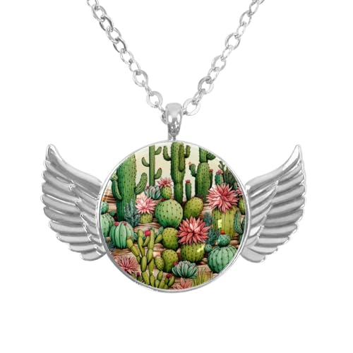 Luoweisi Engelsflügel-Halskette mit Kaktus-Blumen, Zinklegierung, Schmuck, Geschenke für Männer und Frauen, Einheitsgröße, Aluminiumlegierung, Kein Edelstein von Luoweisi