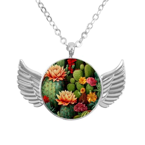 Luoweisi Engelsflügel-Halskette mit Kaktus-Blumen, Zinklegierung, Schmuck, Geschenke für Männer und Frauen, Einheitsgröße, Aluminiumlegierung, Kein Edelstein von Luoweisi