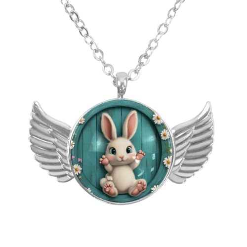 Luoweisi Engelsflügel-Halskette mit Kaninchen, Gänseblümchen, Holzplanke, Zinklegierung, Schmuck, Geschenke für Männer und Frauen, Einheitsgröße, Aluminiumlegierung, Kein Edelstein von Luoweisi