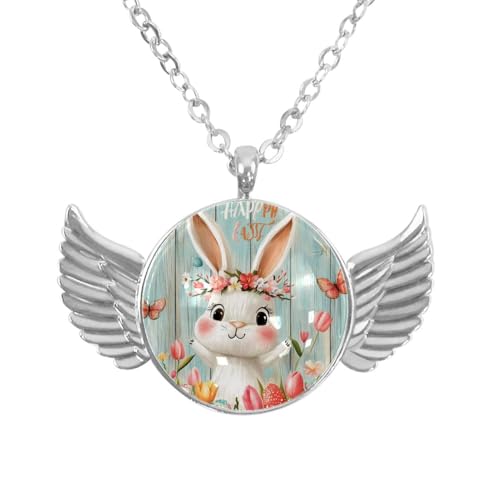 Luoweisi Engelsflügel-Halskette mit Oster-Hasen-Eiern, Zinklegierung, Schmuck, Geschenke für Männer und Frauen, Einheitsgröße, Aluminiumlegierung, Kein Edelstein von Luoweisi