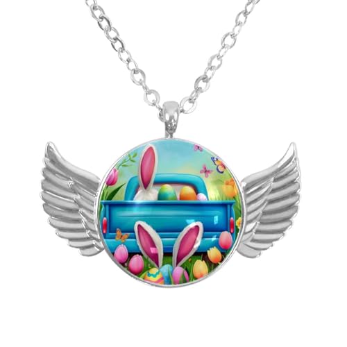 Luoweisi Engelsflügel-Halskette mit Oster-Hasen-Eiern, Zinklegierung, Schmuck, Geschenke für Männer und Frauen, Einheitsgröße, Aluminiumlegierung, Kein Edelstein von Luoweisi