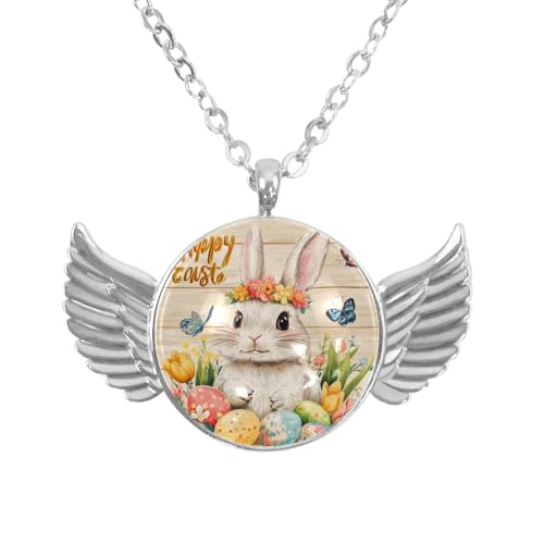 Luoweisi Engelsflügel-Halskette mit Oster-Hasen-Eiern, Zinklegierung, Schmuck, Geschenke für Männer und Frauen, Einheitsgröße, Aluminiumlegierung, Kein Edelstein von Luoweisi