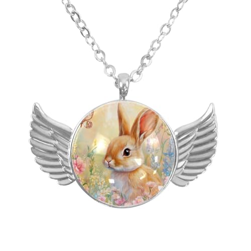 Luoweisi Engelsflügel-Halskette mit Oster-Hasen-Eiern, Zinklegierung, Schmuck, Geschenke für Männer und Frauen, Einheitsgröße, Aluminiumlegierung, Kein Edelstein von Luoweisi