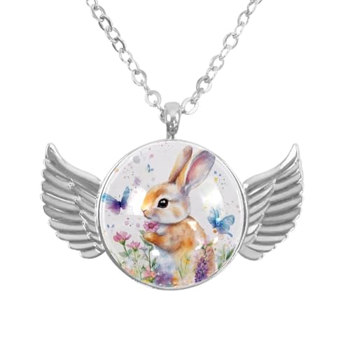 Luoweisi Engelsflügel-Halskette mit Oster-Hasen-Eiern, Zinklegierung, Schmuck, Geschenke für Männer und Frauen, Einheitsgröße, Aluminiumlegierung, Kein Edelstein von Luoweisi