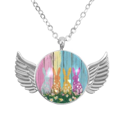 Luoweisi Engelsflügel-Halskette mit Oster-Hasen-Eiern, Zinklegierung, Schmuck, Geschenke für Männer und Frauen, Einheitsgröße, Aluminiumlegierung, Kein Edelstein von Luoweisi