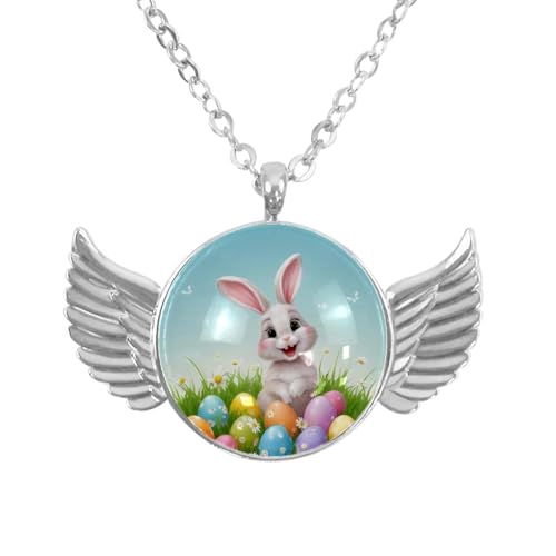 Luoweisi Engelsflügel-Halskette mit Oster-Hasen-Eiern, Zinklegierung, Schmuck, Geschenke für Männer und Frauen, Einheitsgröße, Aluminiumlegierung, Kein Edelstein von Luoweisi