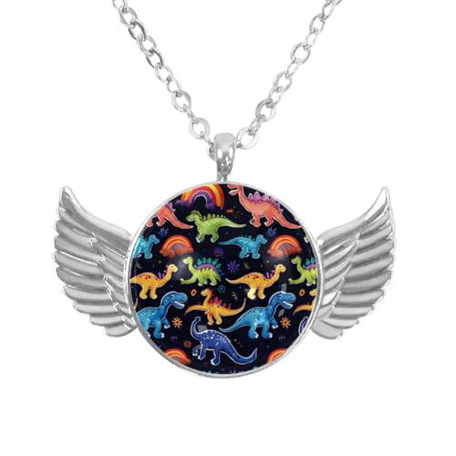 Luoweisi Engelsflügel-Halskette mit Regenbogen-Dinosauriern, Aluminiumlegierung, Schmuck, Geschenke für Männer und Frauen, Einheitsgröße, Aluminiumlegierung, Kein Edelstein von Luoweisi