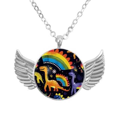 Luoweisi Engelsflügel-Halskette mit Regenbogen-Dinosauriern, Aluminiumlegierung, Schmuck, Geschenke für Männer und Frauen, Einheitsgröße, Aluminiumlegierung, Kein Edelstein von Luoweisi