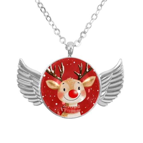 Luoweisi Engelsflügel-Halskette mit Rentier, Weihnachten, Zinklegierung, Schmuck, Geschenke für Männer und Frauen von Luoweisi