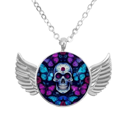 Luoweisi Engelsflügel-Halskette mit Totenkopf mit Sonnenblume, Zinklegierung, Schmuck, Geschenke für Männer und Frauen, Einheitsgröße, Aluminiumlegierung, Kein Edelstein von Luoweisi