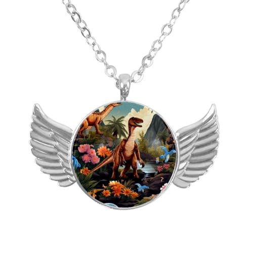 Luoweisi Engelsflügel-Halskette mit Vintage-Dinosaurier-Landschaft, Zinklegierung, Schmuck, Geschenke für Männer und Frauen, Einheitsgröße, Aluminiumlegierung, Kein Edelstein von Luoweisi