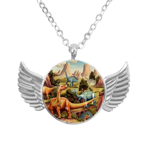 Luoweisi Engelsflügel-Halskette mit Vintage-Dinosaurier-Landschaft, Zinklegierung, Schmuck, Geschenke für Männer und Frauen, Einheitsgröße, Aluminiumlegierung, Kein Edelstein von Luoweisi