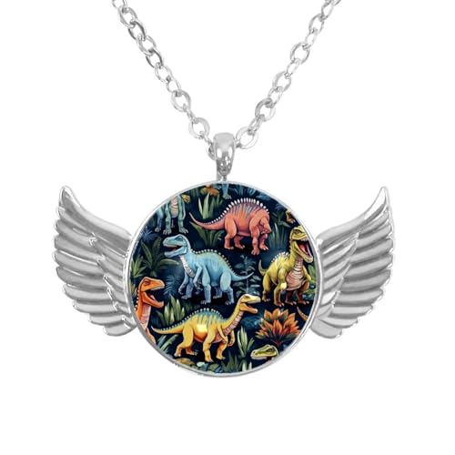 Luoweisi Engelsflügel-Halskette mit Vintage-Dinosaurier-Landschaft, Zinklegierung, Schmuck, Geschenke für Männer und Frauen, Einheitsgröße, Aluminiumlegierung, Kein Edelstein von Luoweisi