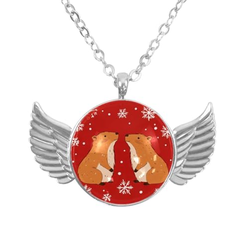 Luoweisi Engelsflügel-Halskette mit Weihnachts-Capybaras, Zinklegierung, Schmuck, Geschenke für Männer und Frauen, Einheitsgröße, Aluminiumlegierung, Kein Edelstein von Luoweisi