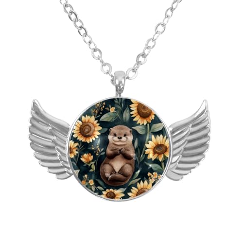 Luoweisi Engelsflügel-Halskette mit Weihnachts-Capybaras, Zinklegierung, Schmuck, Geschenke für Männer und Frauen, Einheitsgröße, Aluminiumlegierung, Kein Edelstein von Luoweisi