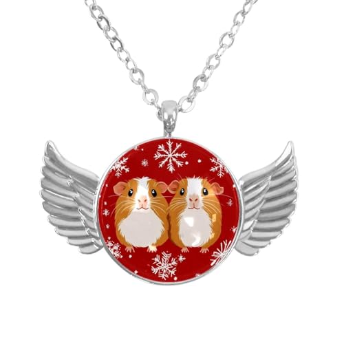 Luoweisi Engelsflügel-Halskette mit Weihnachts-Capybaras, Zinklegierung, Schmuck, Geschenke für Männer und Frauen, Einheitsgröße, Aluminiumlegierung, Kein Edelstein von Luoweisi