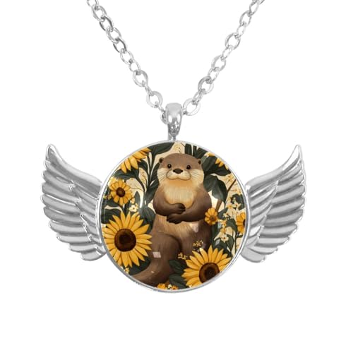 Luoweisi Engelsflügel-Halskette mit Weihnachts-Capybaras, Zinklegierung, Schmuck, Geschenke für Männer und Frauen, Einheitsgröße, Aluminiumlegierung, Kein Edelstein von Luoweisi